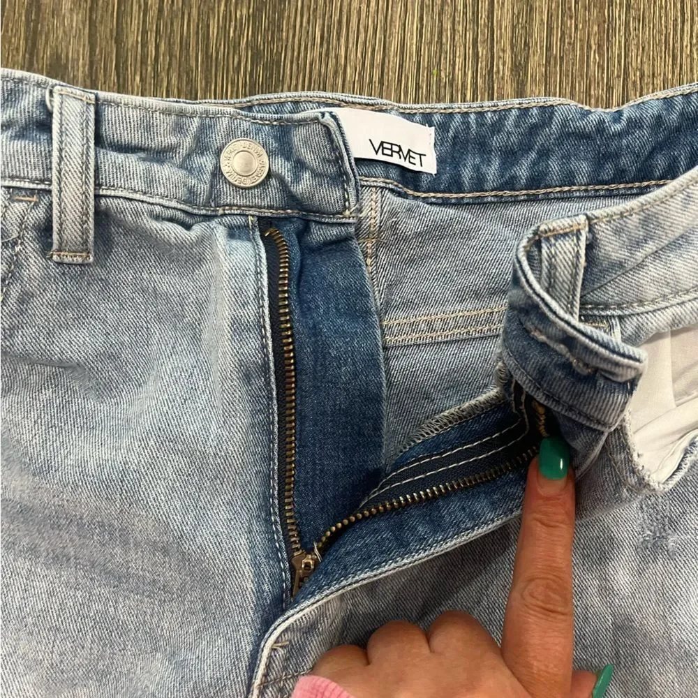 Vervet Ledro Jean Shorts High Rise Bermuda Distressed Denim Cotton Blue Wash